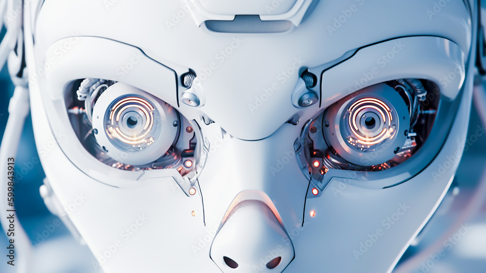 Close up eye of AI white robot, Generative AI Close up eye of AI white robot, Generative AI