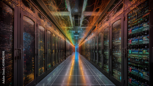 Explore the cutting edge of AI with this awe-inspiring image of a supercomputer in action. See the incredible processing power and speed of modern technology in this stunning depiction. photo
