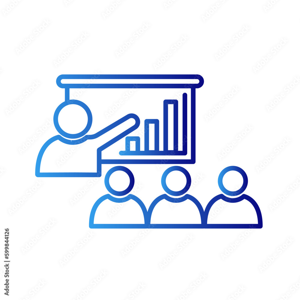 Presentation meeting icon with blue gradient outline style. graphic, teaching, black, strategy, room, finance, isolated. Vector Illustration Presentation meeting icon with blue gradient outline style. graphic, teaching, black, strategy, room, finance, isolated. Vector Illustration