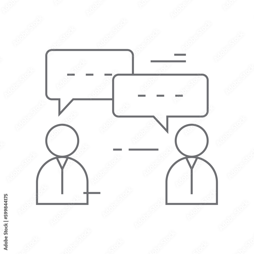 Discussion meeting icon with black outline style. partnership, human, call, work, planning, stroke, lined. Vector Illustration