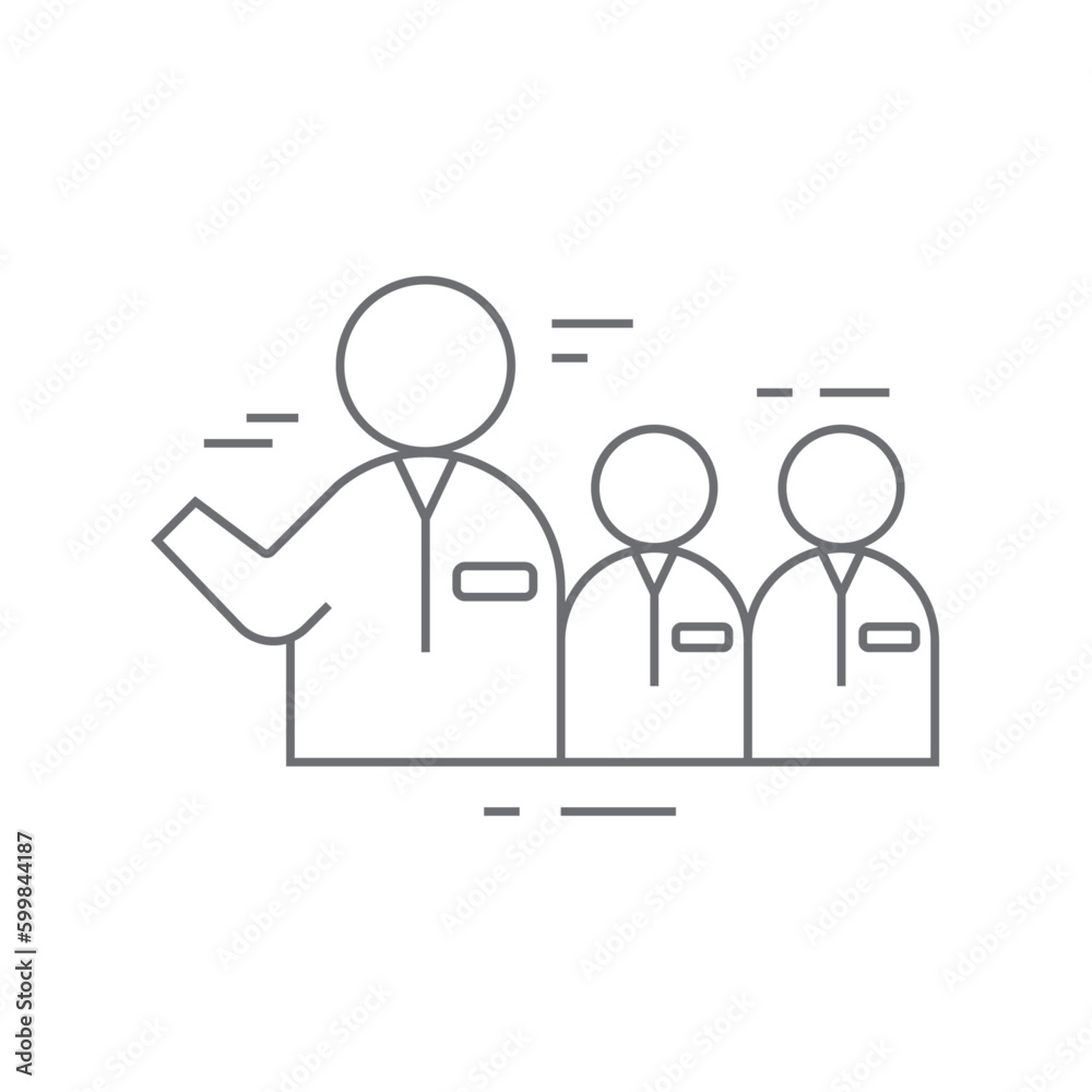 Team meeting icon with black outline style. member, connection, logo, handshake, hand, conference, strategy. Vector Illustration