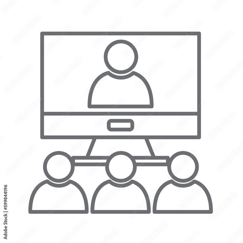 Meeting meeting icon with black outline style. training, video, leadership, chat, member, cooperation, handshake. Vector Illustration