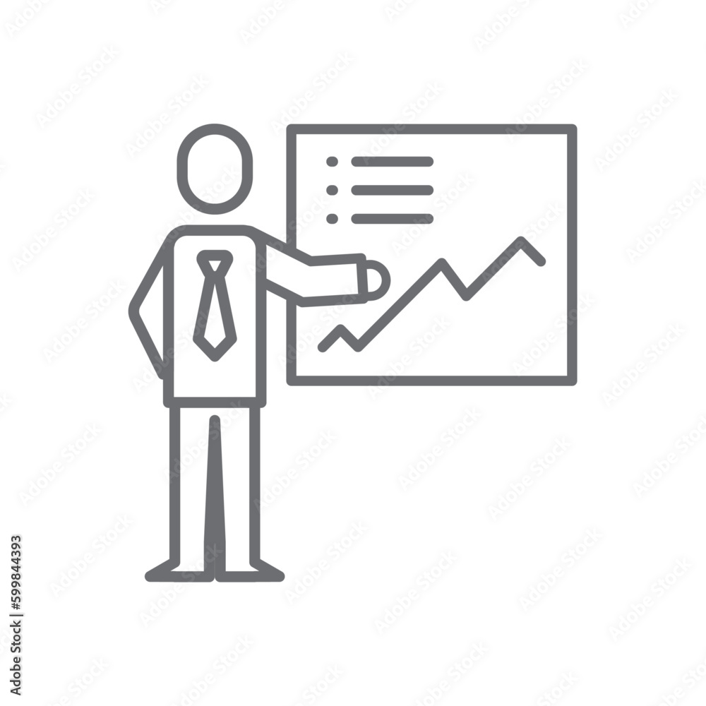 Presentation meeting icon with black outline style. graphic, teaching, black, strategy, room, finance, isolated. Vector Illustration