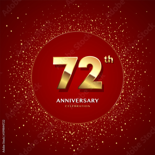 72th anniversary logo with gold numbers and glitter isolated on a red background