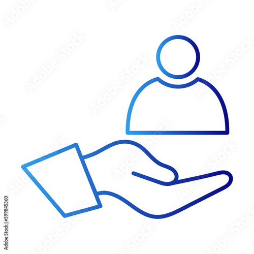 Insurance agent crisis management icon with blue gradient outline style. man, businessman, medical, deal, auto, collection, pen. Vector Illustration