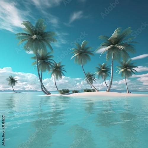 Beach with palm trees, generative ai