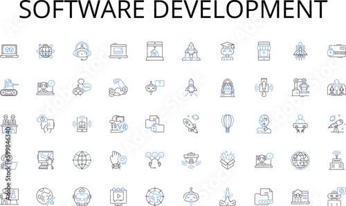 Software development line icons collection. Logistics, Supply chain, Channel, Pipeline, Route, Delivery, Transport vector and linear illustration. Warehousing,Fulfillment,Inventory outline signs set