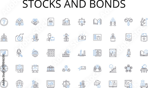 Stocks and bonds line icons collection. Cleaning, Dusting, Mopping, Sweeping, Vacuuming, Scrubbing, Polishing vector and linear illustration. Washing,Ironing,Folding outline signs set