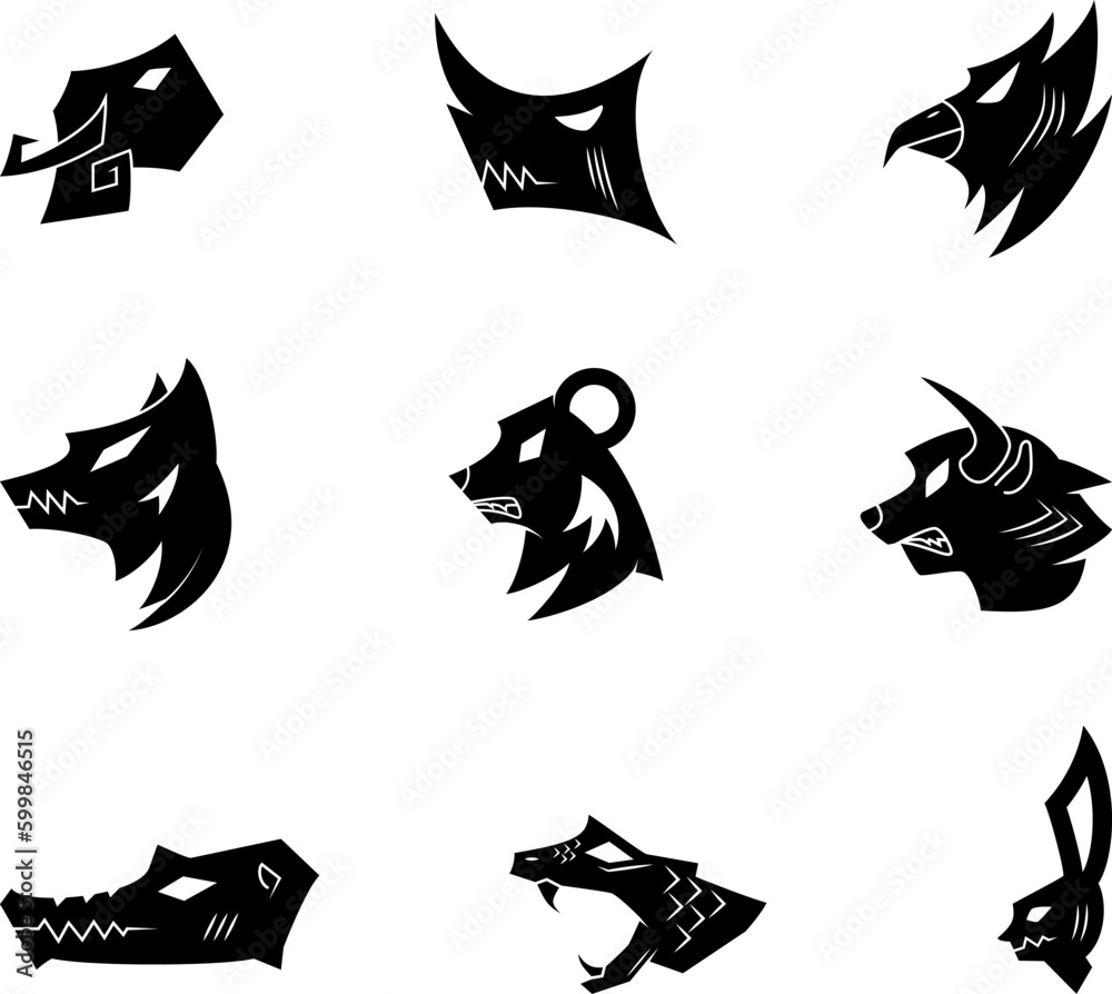 collection of elephant, rhino, eagle, wolf, bear, bull, crocodile