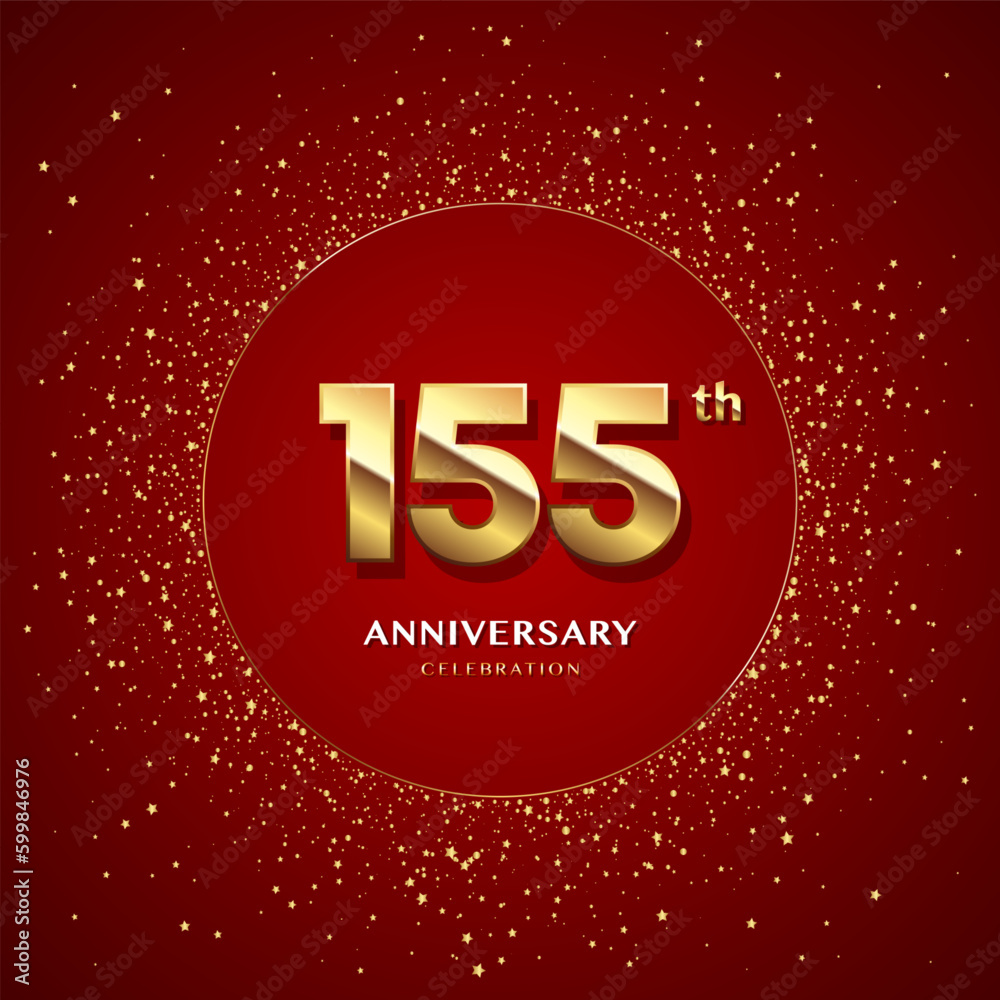 155th anniversary logo with gold numbers and glitter isolated on a red background