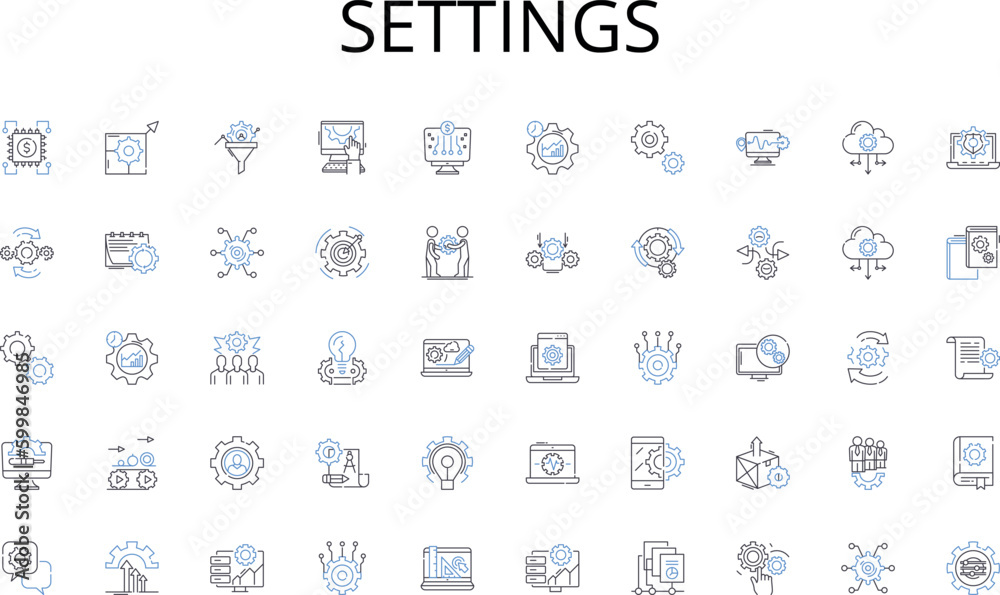 Fototapeta Settings line icons collection. Literature, Books, Knowledge, Stories, Pages, Fiction, Non-fiction vector and linear illustration. Imagery,Imagination,Novels outline signs set