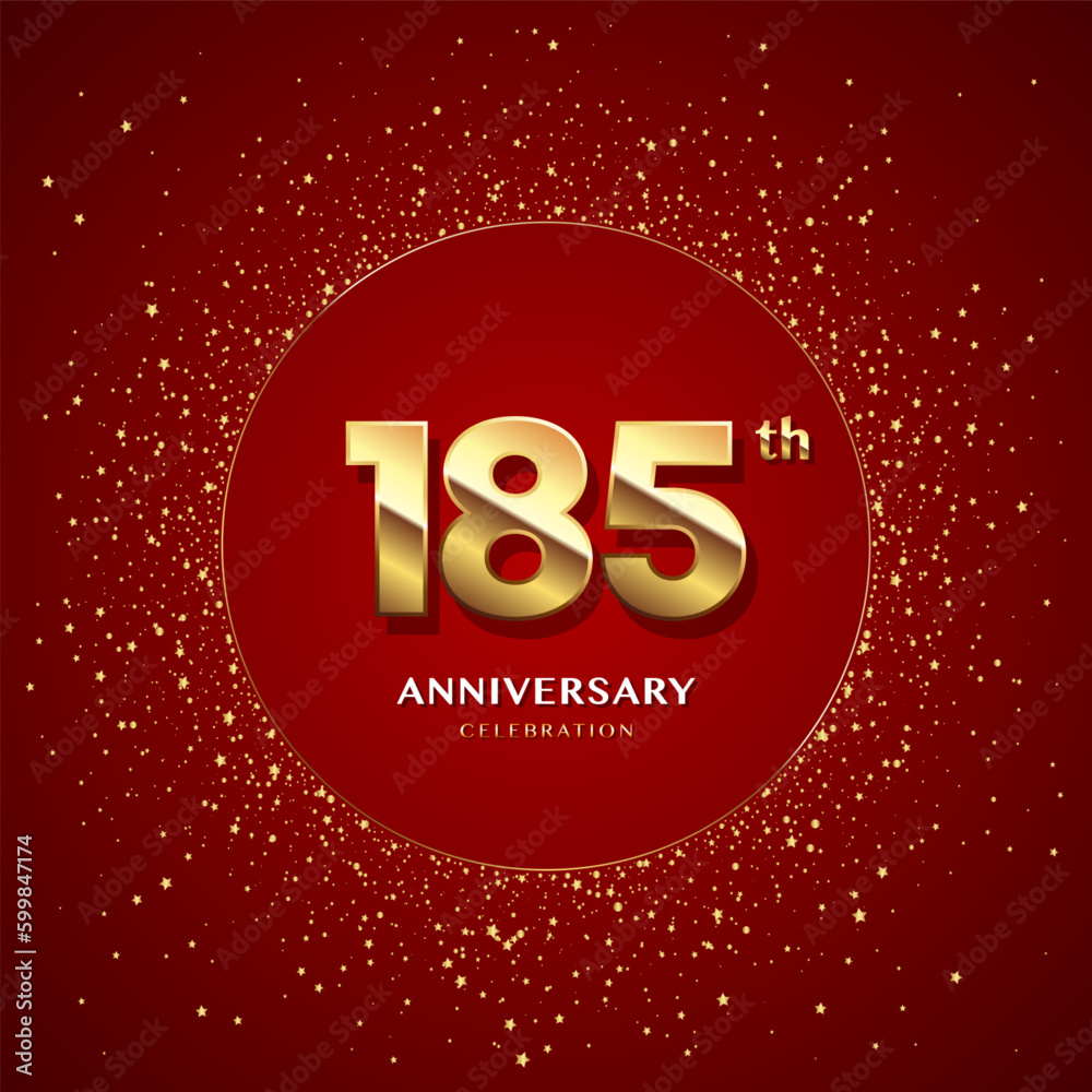 185th anniversary logo with gold numbers and glitter isolated on a red background 185th anniversary logo with gold numbers and glitter isolated on a red background