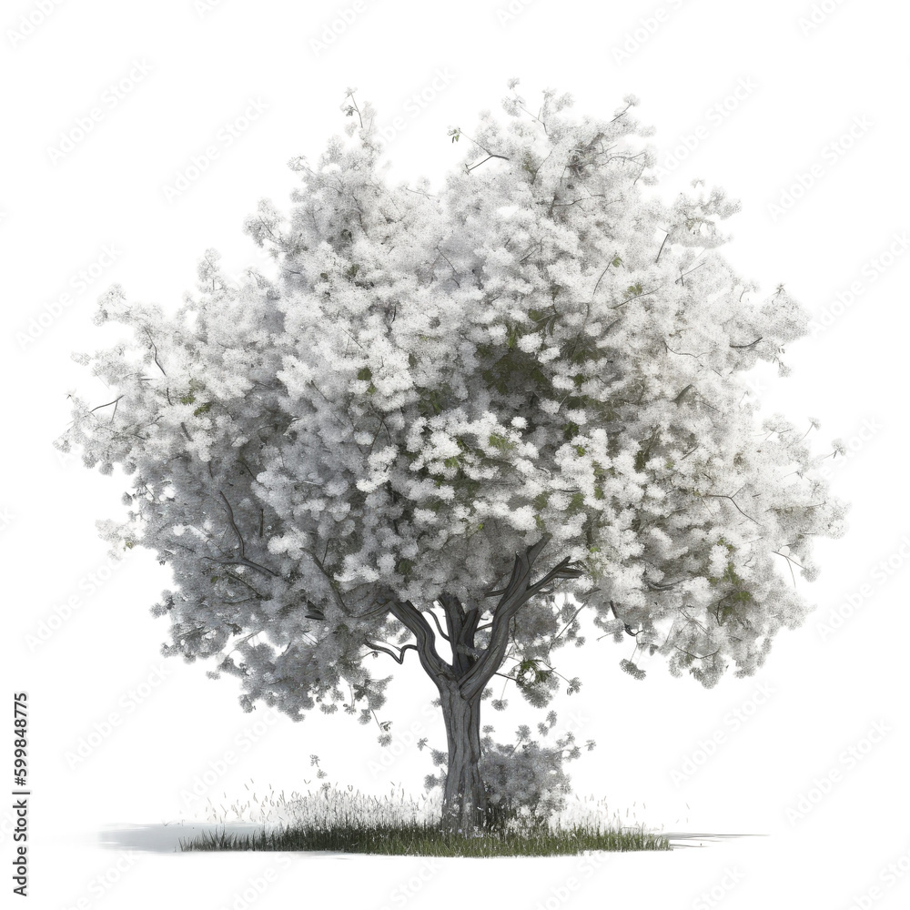 Blooming tree. Transparent isolated background. AI generated