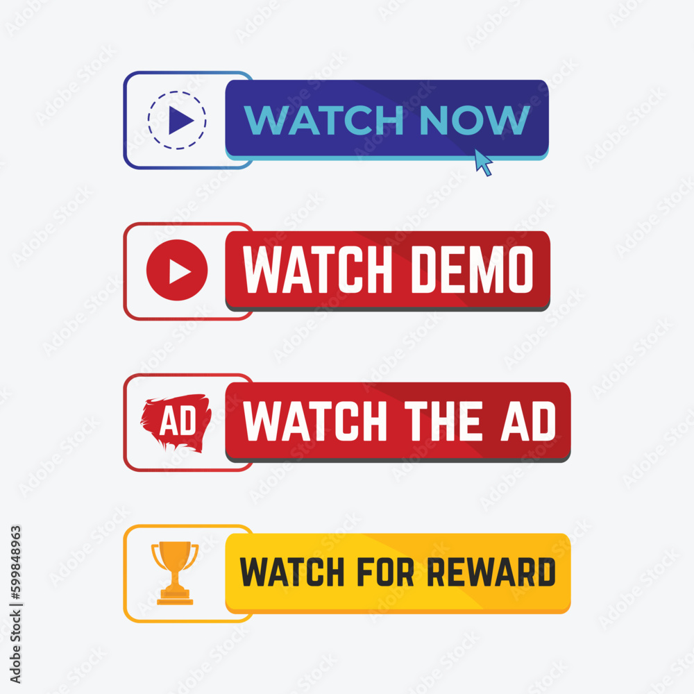 Watch now, watch demo, watch the ad, and watch for reward button set for website Watch now, watch demo, watch the ad, and watch for reward button set for website