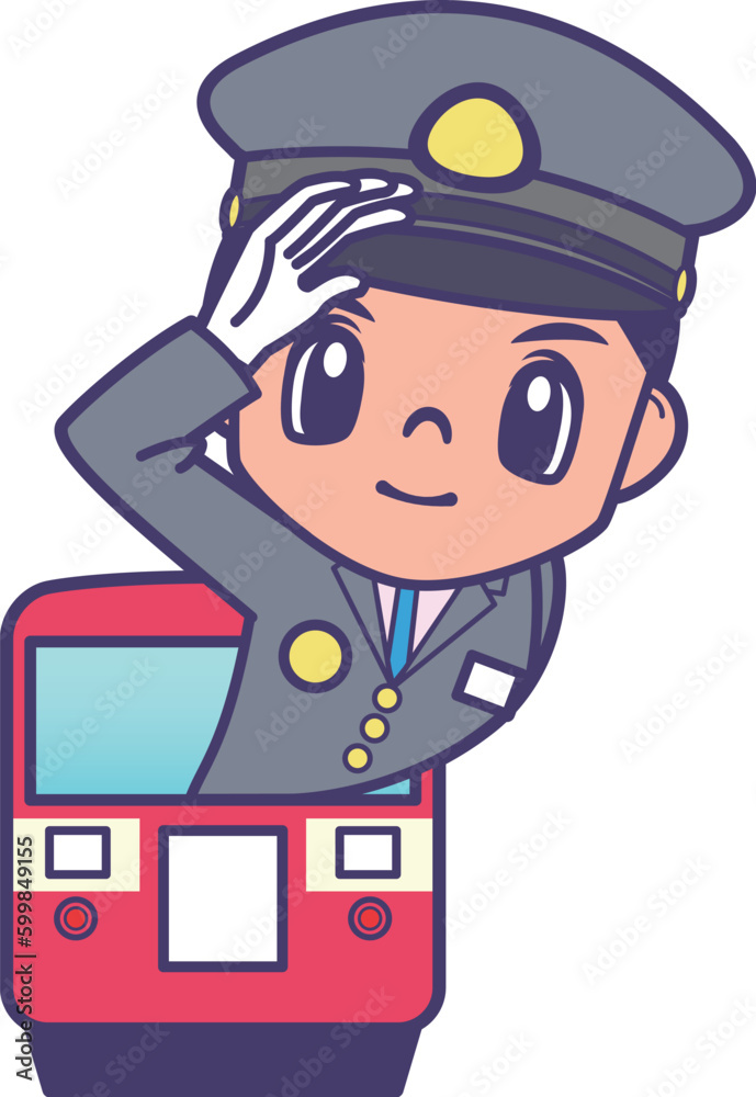 列車から敬礼する車掌 列車から敬礼する車掌
