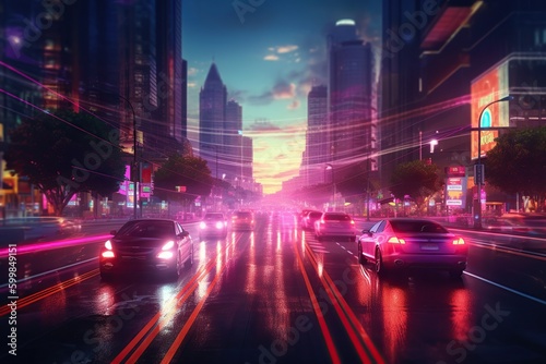 Car lights speed motion. Ai art. Night cityscape  © Ara Hovhannisyan