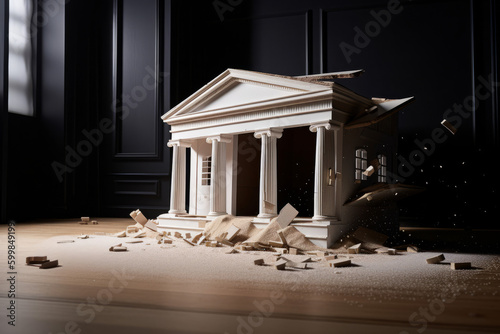 Fotografering A bank breaking and collapsing under economic pressure