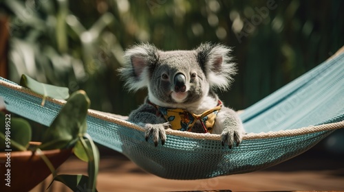 Cute baby koala sunbathing in the Maldives  Generative AI