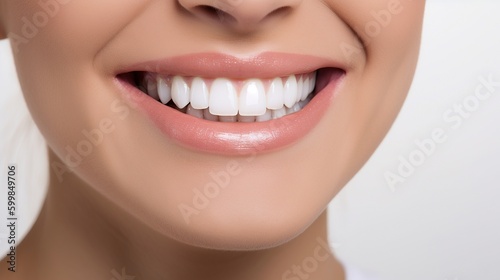 A close up of a woman s mouth with bright white teeth  generative ai