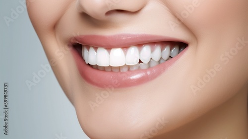 A close up of a woman's mouth with bright white teeth, generative ai