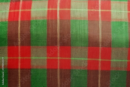 red fabric textile pattern, plaid background, linen cotton. AI generative