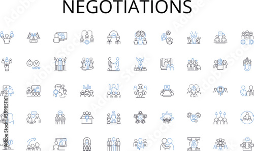 Negotiations line icons collection. Visionary, Strategist, Influencer, Innovator, Trailblazer, Risk-taker, Dynamic vector and linear illustration. Charismatic,Assertive,Decisive outline signs set