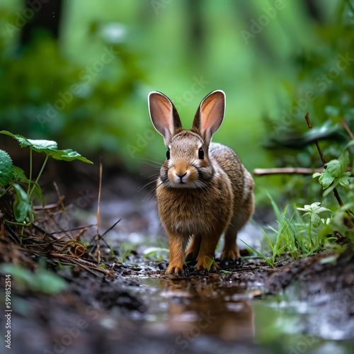 Wild Rabbit in Rain Forest, Image Ai Generated © Zemon