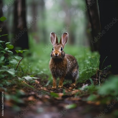 Wild Rabbit in Rain Forest, Image Ai Generated