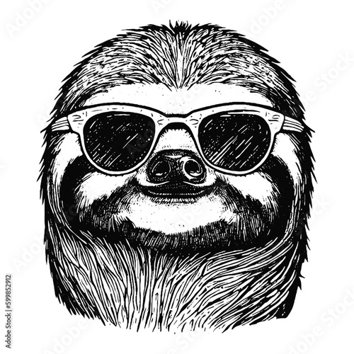 funny cool sloth wearing sunglasses sketch, summer illustration