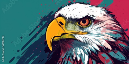 American Eagle in Pop art style illustration. Vibrant colors and bold lines . Generative AI