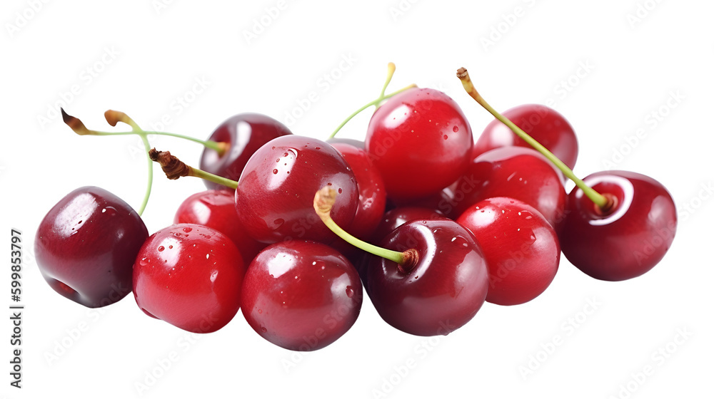 Multiple cherries isolated transparent background png Generative AI Multiple cherries isolated transparent background png Generative AI