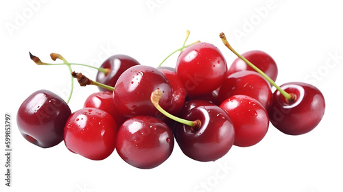 Fotografie, Tablou Multiple cherries isolated transparent background png Generative AI
