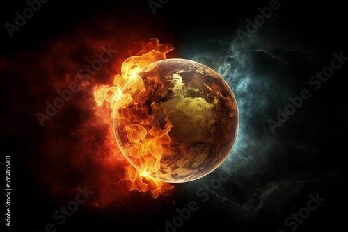 Fusion fire and earth dramatic background from generative ai