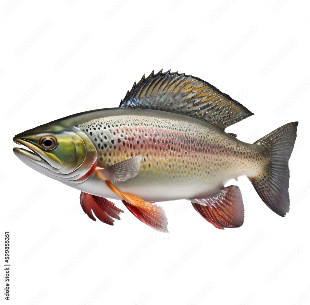 Fototapeta premium Rainbow trout, isolated, transparent background, no background. Generative AI.