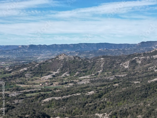Aerial view of dry spanish forest on a mountain
