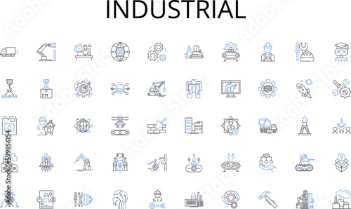 Industrial line icons collection. Experimentation, Subsampling, Quantification, Analysis, Selection, Collection, Randomization vector and linear illustration. Representation,Surveying,Testing outline