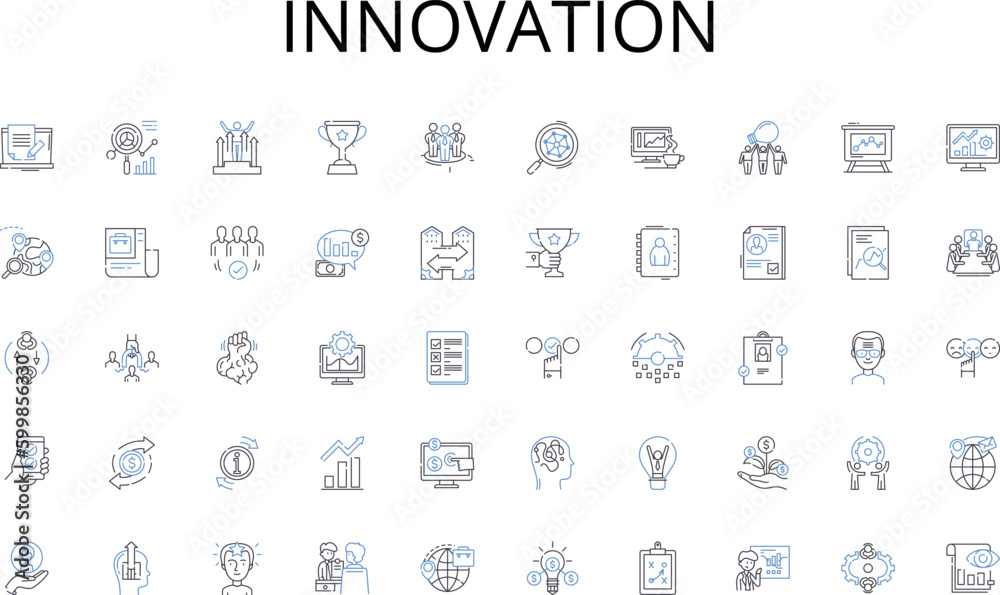 Innovation line icons collection. Innovation, Digitalization, Automation, Cybersecurity, Big data, Cloud computing, Artificial intelligence vector and linear illustration. Robotics,Internet of things