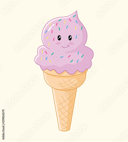 kawaii cute anime manga style sweet pink ice cream vector illustration design