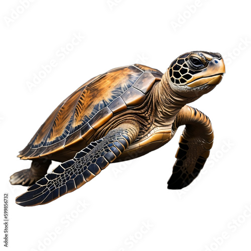 Loggerhead sea turtle, isolated, transparent background, no background. Generative AI.
