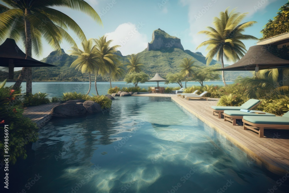 Fototapeta premium Tropical resort pool, generative ai