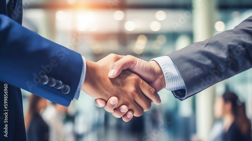 businessman handshake for teamwork, successful Business deal partnership concept, Generative AI photo