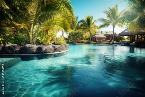 Tropical resort pool  generative ai