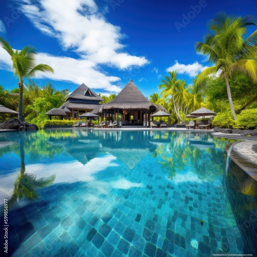 Tropical resort pool, generative ai © AI BLONDY