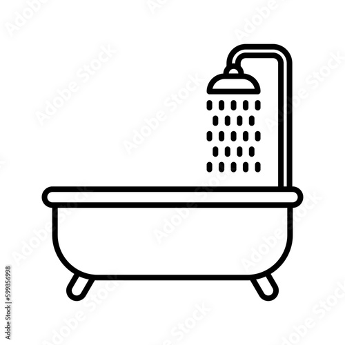 Bath tub icon. Bathtub with shower isolated on white background.