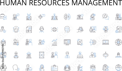 Human resources management line icons collection. Efficiency, Innovation, Collaboration, Synergy, Streamlining, Integration, Expansion vector and linear illustration. Agility,Scalability,Automation