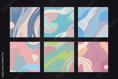 Set of six abstract backgrounds. Trendy vector illustration. Each background has rococo colors © Y alice