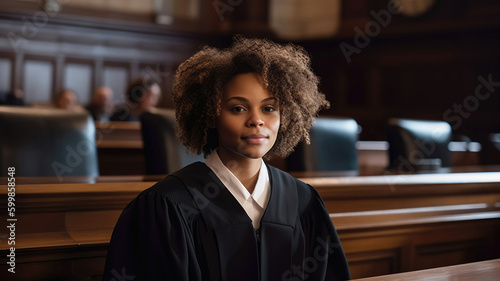 Judge in a courtroom, portrait, career woman - diversity, inclusivity, successful, generative ai