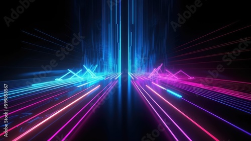 Abstract neon lights background with laser rays, and glowing lines. Generative AI ©  AKA-RA