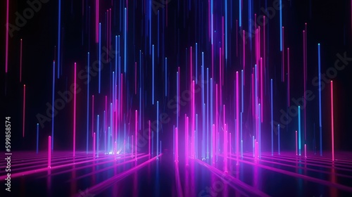 Abstract neon lights background with laser rays, and glowing lines. Generative AI