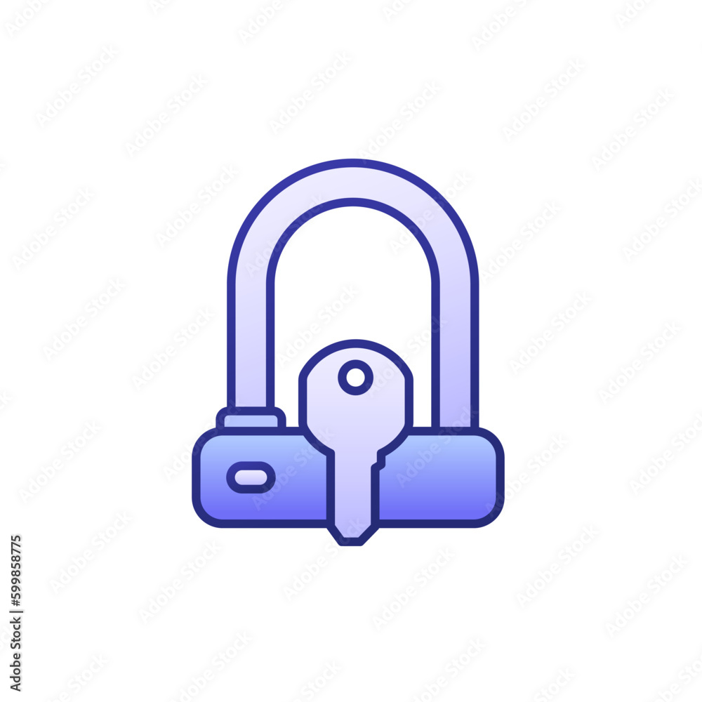 Bicycle U-Lock and a key icon with outline Bicycle U-Lock and a key icon with outline
